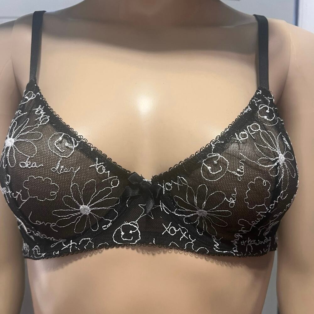 Savage X Fenty "A Little Tart" underwire bra in black lace white‎ embroidery